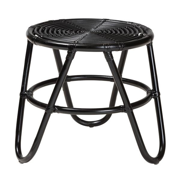 baxton studio bali & pari Pertessa Modern Bohemian Black Finished Rattan End Table