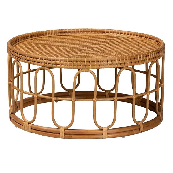 baxton studio bali & pari Phoenix Modern Bohemian Light Honey Rattan Coffee Table