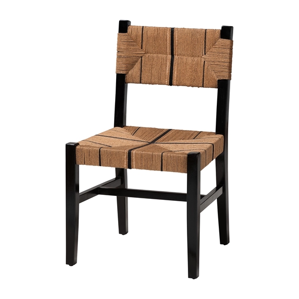 baxton studio bali & pari Prita Bohemian Paper Loom and Black Mahogany Wood Dining Chair