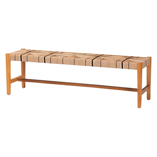 baxton studio bali & pari Prita Bohemian Paper Loom and Natural Mahogany Wood Dining Bench