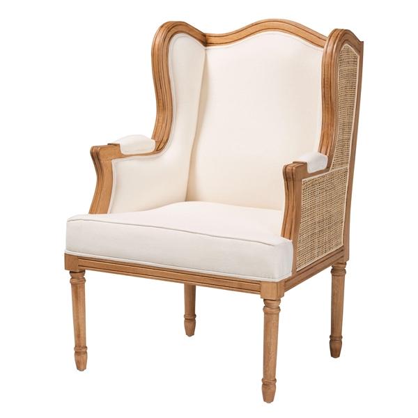 baxton studio bali & pari Rachana Traditional French Beige Fabric and Honey Oak Finished Wood Accent Chair