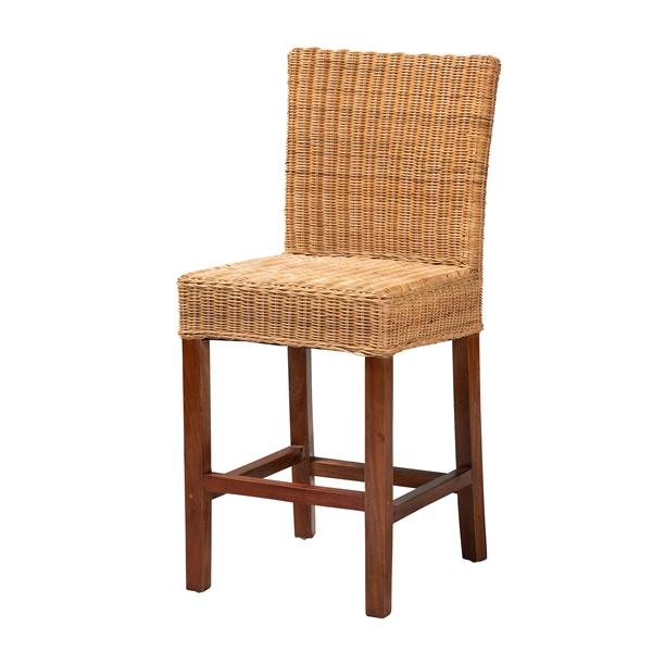 baxton studio bali & pari Racquel Modern Bohemian Natural Rattan and Mahogany Wood Counter Stool