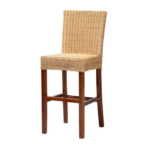 baxton studio bali & pari Racquel Modern Bohemian Natural Rattan and Mahogany Wood Bar Stool