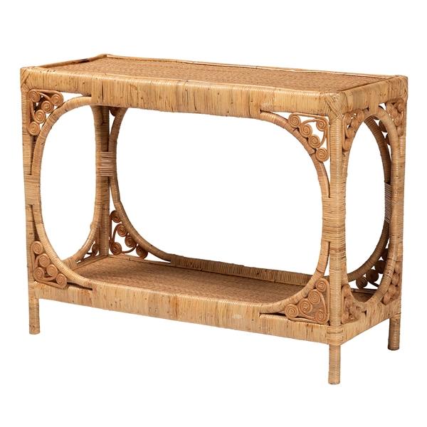 baxton studio bali & pari Ramona Modern Bohemian Light Honey Rattan Console Table