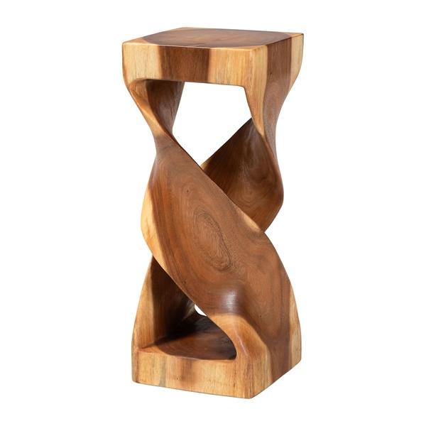 baxton studio bali & pari Rapha Suar Wood Accent Table - Hand-Carved Sculptural Pedestal Stand with Twist Design Modern Boho Side Table for Living Room or Entryway 29.5" Tall