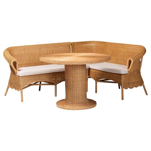 baxton studio bali & pari Rashtin Bohemian Light Honey Rattan 3-Piece Dining Nook Set