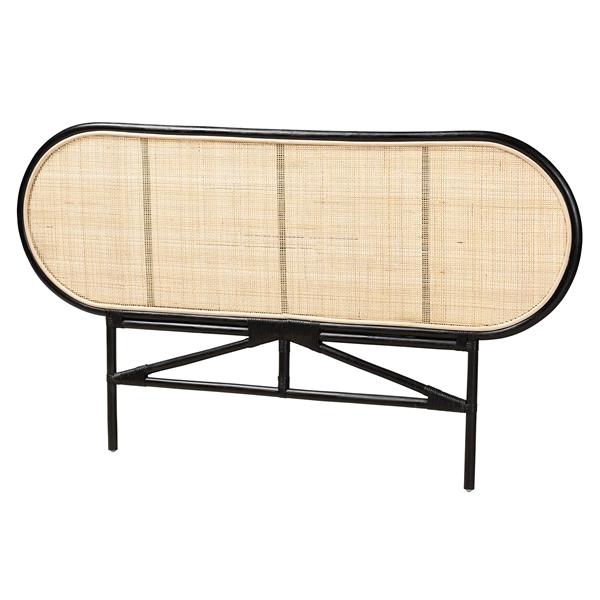 baxton studio bali & pari Reegan Modern Bohemian Two-Tone Black and Natural Brown Rattan Queen Size Standalone Headboard