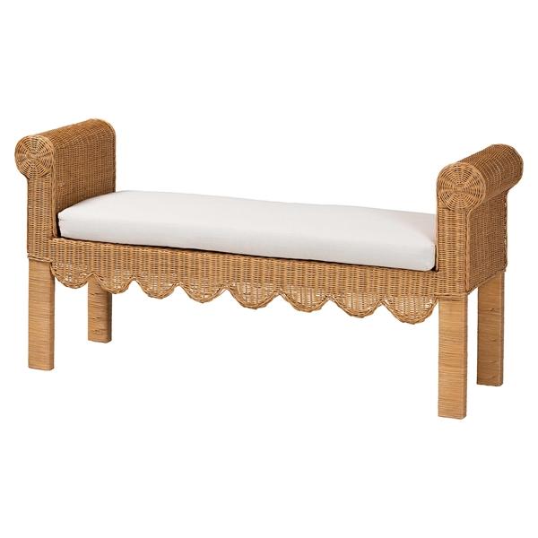 baxton studio bali & pari Reiko Handwoven Natural Rattan Bench with Scalloped Detailing - Boho Farmhouse Entryway Bedroom or Living Room Accent Seating