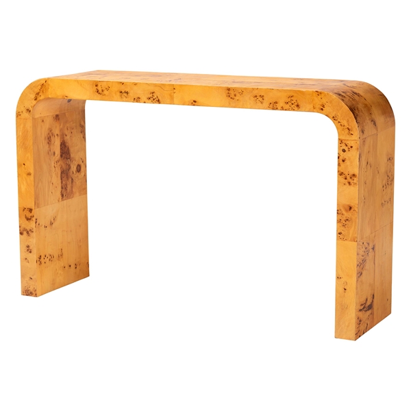 baxton studio bali & pari Revelle Modern and Contemporary Natural Light Mappa Real Burl Wood Console Table