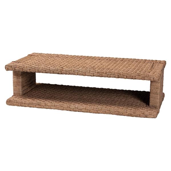 baxton studio bali & pari Rhinos Handwoven Seagrass Coffee Table with Open Shelf - Rectangular Wicker Center Table for Living Room Coastal Boho Style