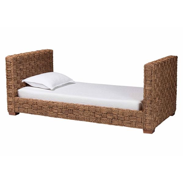 baxton studio bali & pari Rhinos Handwoven Seagrass Daybed - Twin Size Coastal Boho Bed Frame with Basketweave Design