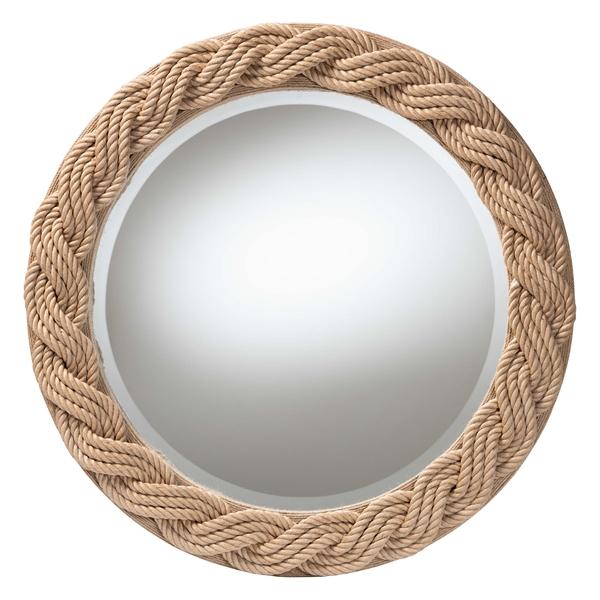 baxton studio bali & pari Romana Braided Rope Mirror - Coastal Mirror with Woven Jute Accents for Farmhouse Boho Wall Decor Beach House