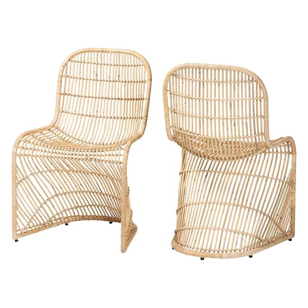 baxton studio bali & pari Rosalba Bohemian Light Honey Rattan 2-Piece S-Curve Dining Chair Set