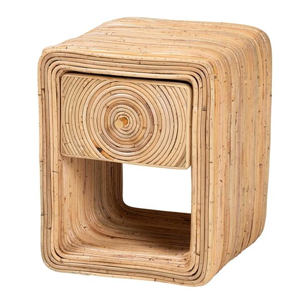 baxton studio bali & pari Rosina Bohemian Natural Rattan 1-Drawer Nightstand