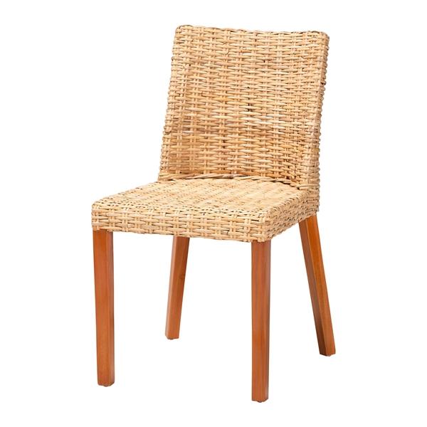 baxton studio bali & pari Rowen Bohemian Light Honey Kubu Rattan and Mahogany Wood Dining Chair