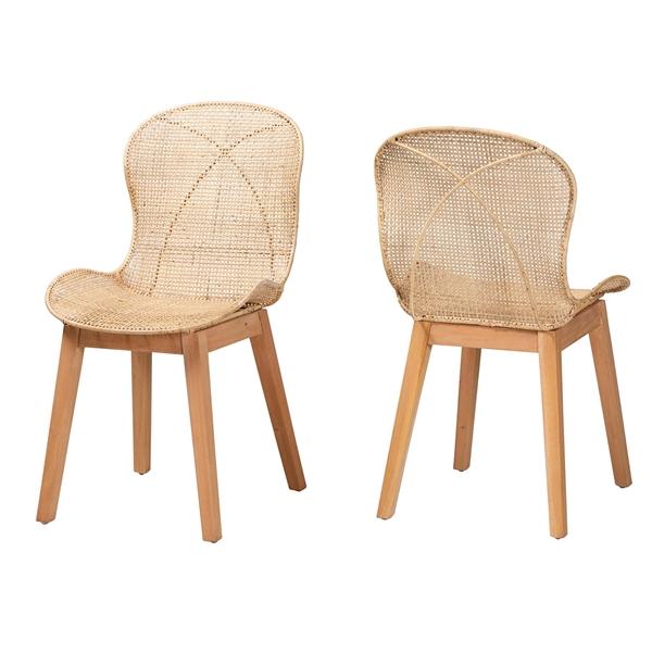 baxton studio bali & pari Sabelle Japandi Natural Brown Mahogany and Rattan 2-Piece Dining Chair Set