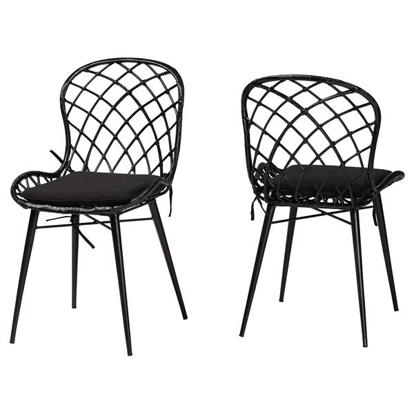 baxton studio bali & pari Sabelle Modern Bohemian Black Finished Rattan and Metal 2-Piece Dining Chair Set