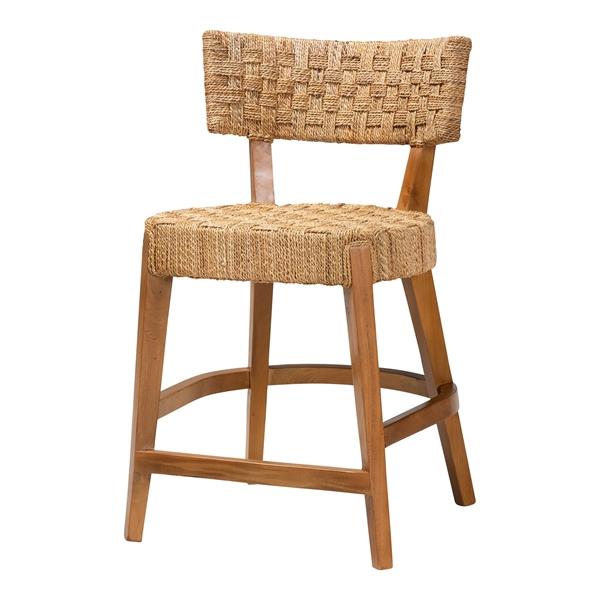 baxton studio bali & pari Sabit Bohemian Seagrass and Mahogany Wood Counter Stool