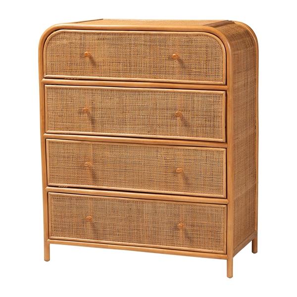 baxton studio bali & pari Sampit Natural Rattan 4-Drawer Storage Cabinet - Handwoven Cane Displaying Unit with Rounded Frame Boho Coastal Accent Furniture for Hallway Living room or Bathroom