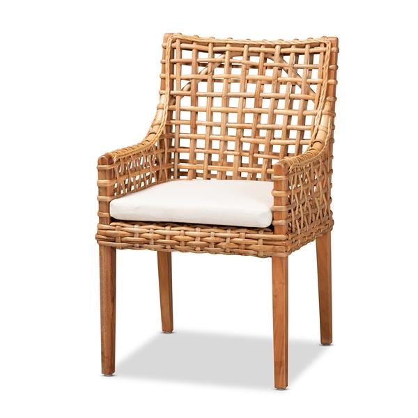 baxton studio bali & pari Saoka Modern and Contemporary Natural Brown Finished Wood and Rattan Dining Chair