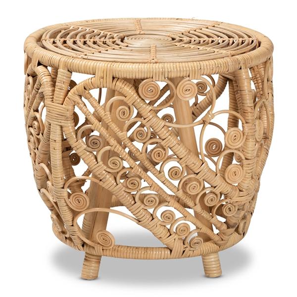baxton studio bali & pari Saranna Modern Bohemian Natural Brown Finished Rattan End Table