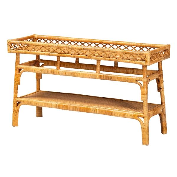 baxton studio bali & pari Savitri Modern Bohemian Natural Rattan 2-Tier Console Table