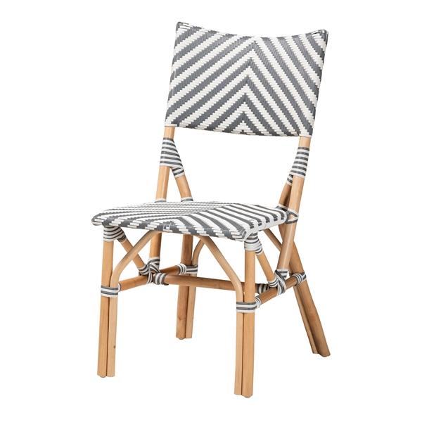 baxton studio bali & pari Shai Modern French Grey and White Weaving and Natural Rattan Bistro Chair
