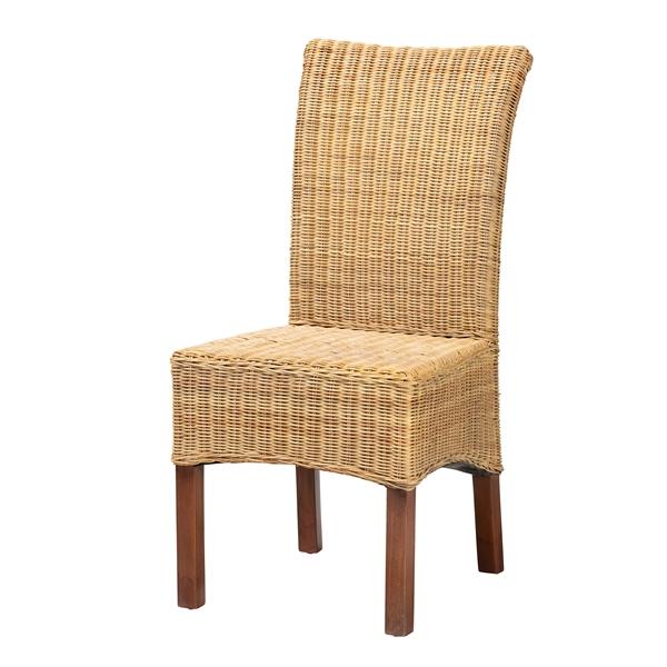baxton studio bali & pari Shamara Modern Bohemian Natural Rattan and Mahogany Wood Dining Chair