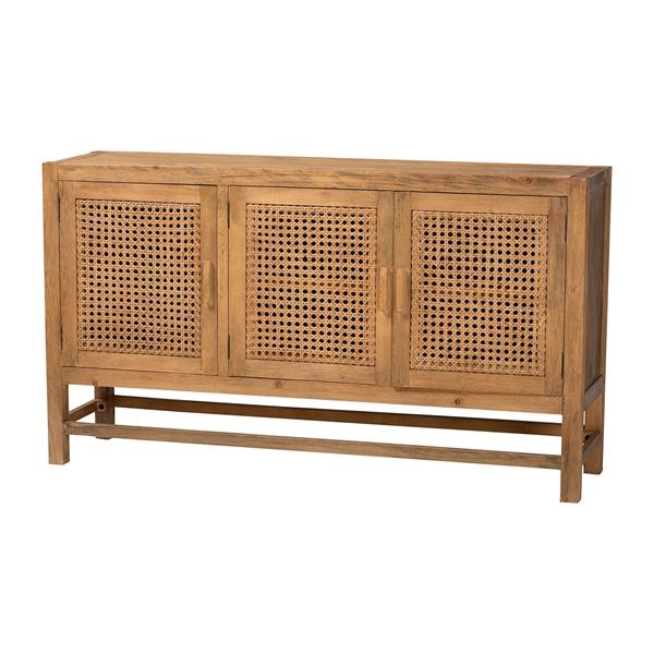 baxton studio bali & pari Sibu Bohemian Natural Rattan and Reclaimed Wood Cabinet