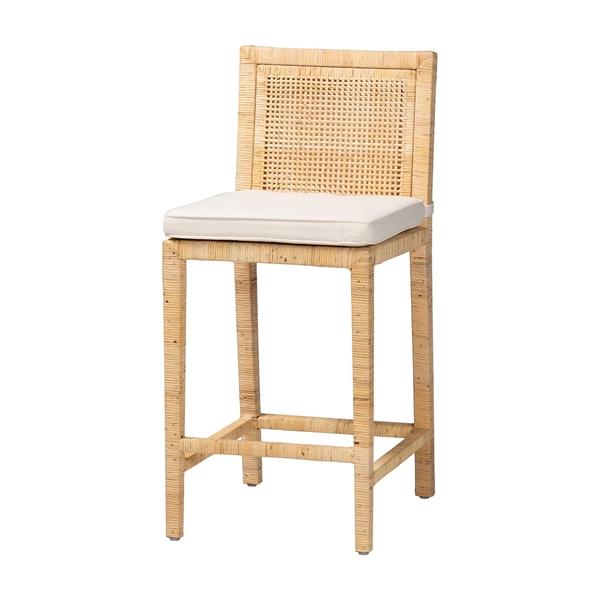 baxton studio bali & pari Sofia Modern and Contemporary Natural Finished Wood and Rattan Counter Stool