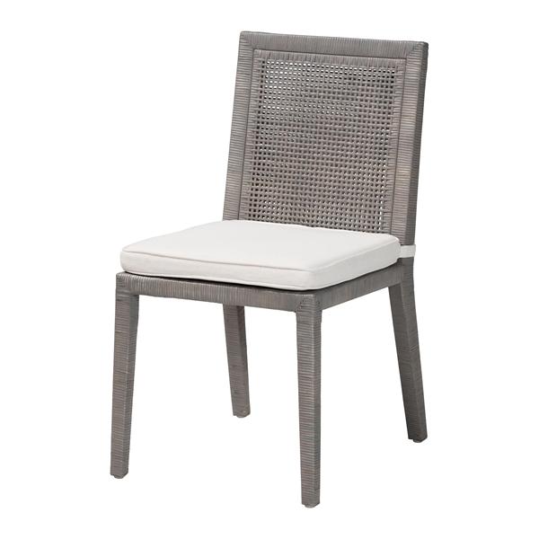 baxton studio bali & pari Sofia Rattan Dining Chair with Cushion - Handwoven Wicker Side Chair with Mahogany Wood Frame Coastal Boho Style Indoor Seating French Grey