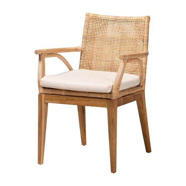baxton studio bali & pari Storsel Modern Bohemian Natural Brown Finished Teak Wood and Rattan Dining Chair