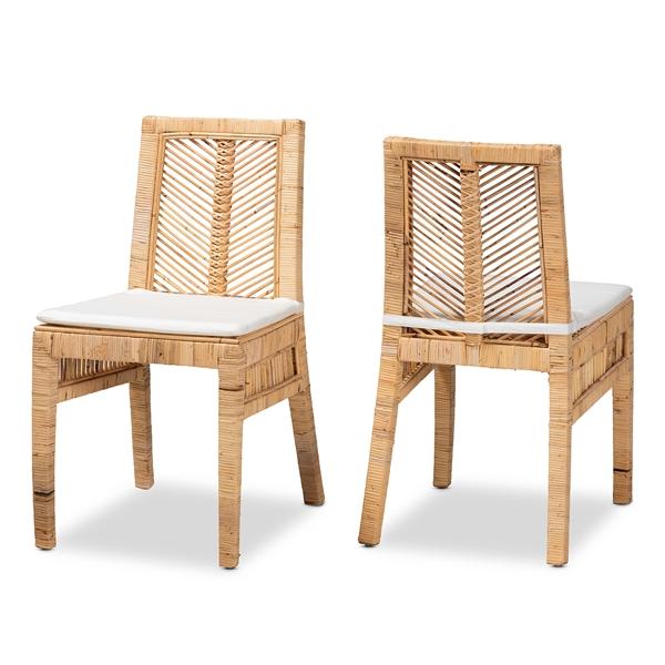 baxton studio bali & pari Suci Modern Bohemian Natural Brown Rattan 2-Piece Dining Chair Set