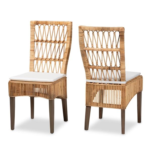 baxton studio bali & pari Sullivan Modern Bohemian Natural Brown Rattan 2-Piece Dining Chair Set