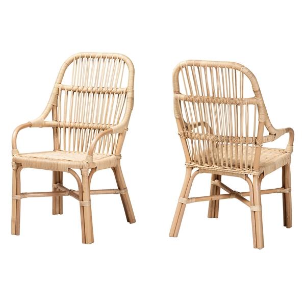 baxton studio bali & pari Sumatera Modern Bohemian Natural Brown Rattan 2-Piece Dining Chair Set