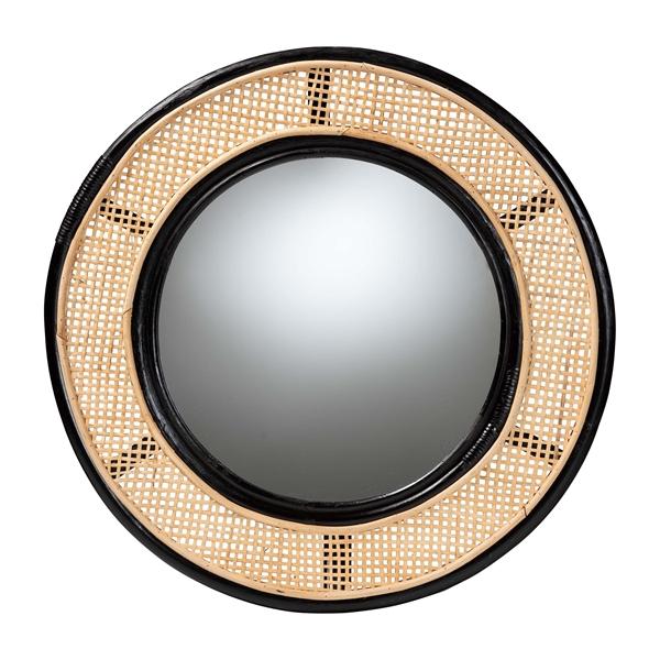 baxton studio bali & pari Tacita Modern Bohemian Two-Tone Black and Natural Brown Rattan Accent Wall Mirror