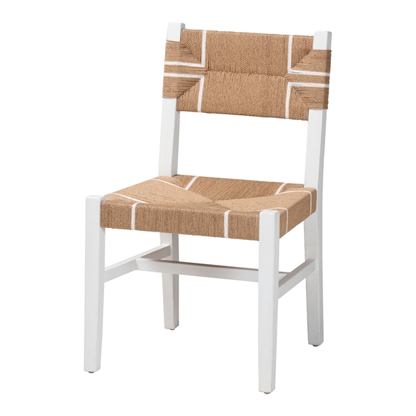 baxton studio bali & pari Talli Bohemian Paper Loom and White Mahogany Wood Dining Chair