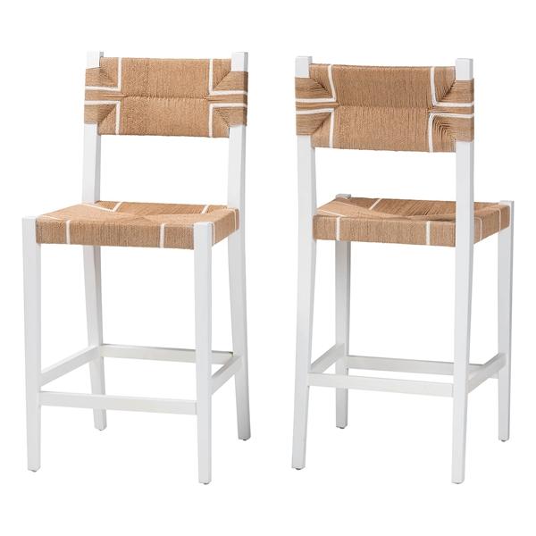 baxton studio bali & pari Talli Bohemian Paper Loom and White Mahogany Wood 2-Piece Counter Stool Set