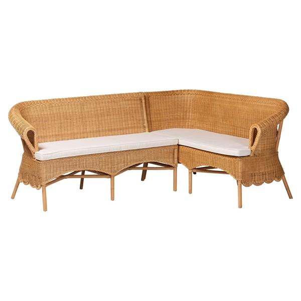 baxton studio bali & pari Tamara Bohemian Light Honey Rattan 2-Piece Dining Nook Bench Set