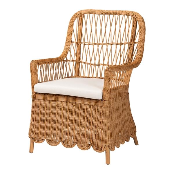 baxton studio bali & pari Teresa Bohemian Light Honey Scalloped Rattan Arm Chair
