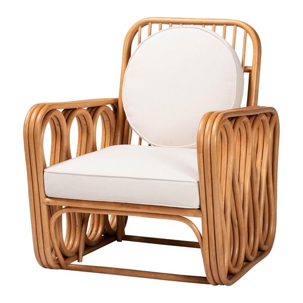 baxton studio bali & pari Tiramisu Bohemian Light Honey Rattan Arm Chair