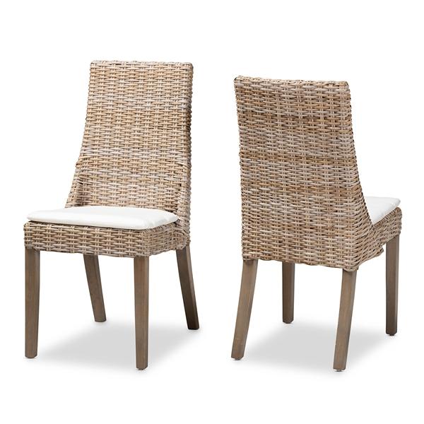 baxton studio bali & pari Toby Modern Bohemian Grey Rattan 2-Piece Dining Chair Set