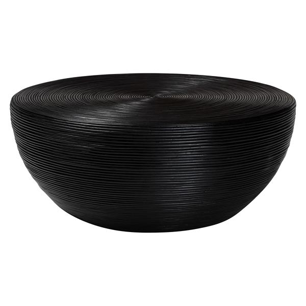 baxton studio bali & pari Tokyo Laminated Natural Rattan Coffee Table - Handcrafted Bowl -Shaped Center Table for Living Room Coastal Boho Style Furniture in Black