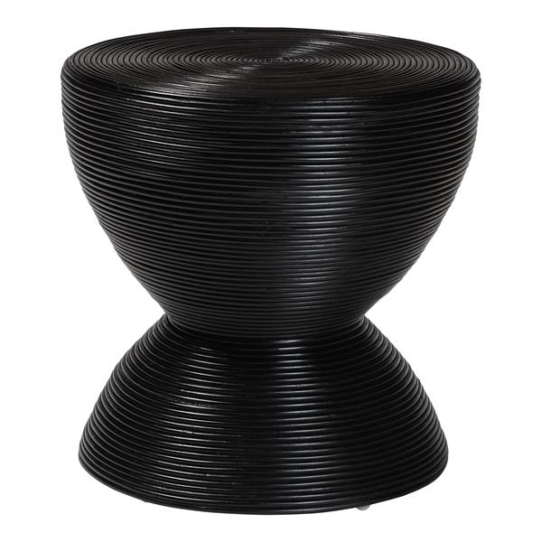 baxton studio bali & pari Tokyo Laminated Natural Rattan Side Table - Hourglass Accent Table with Modern Sculptural Design Boho Chic Style for Living Room or Bedroom Black