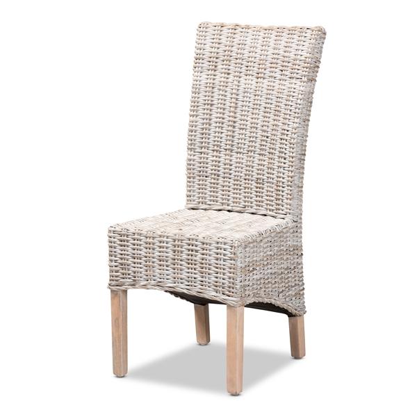 baxton studio bali & pari Trianna Rustic Transitional Whitewashed Rattan and Natural Brown Finished Wood Dining Chair