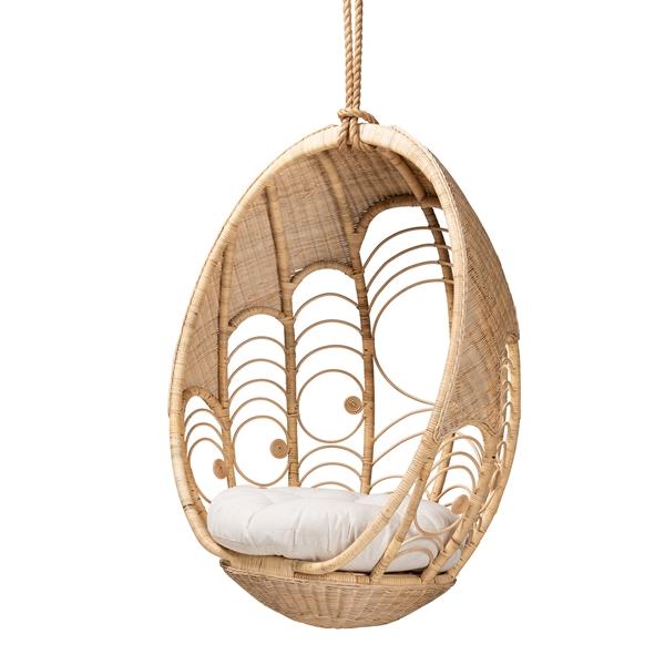 baxton studio bali & pari Umika Modern Bohemian Natural Brown Rattan Hanging Chair