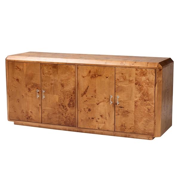 baxton studio bali & pari Valora Modern and Contemporary Natural Mappa Real Burl Wood 4-Door Sideboard Buffet
