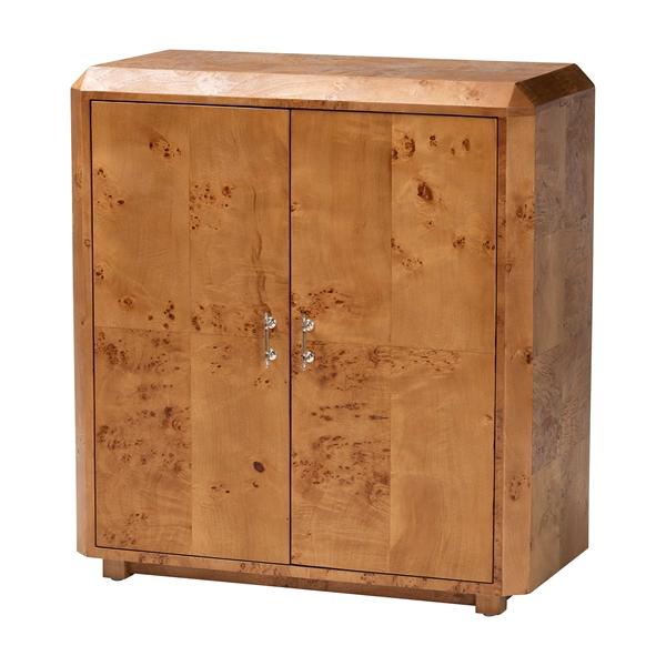 baxton studio bali & pari Valora Modern and Contemporary Natural Mappa Real Burl Wood 2-Door Console Cabinet