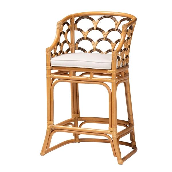 baxton studio bali & pari Veneto Modern Bohemian Light Honey and Dark Brown Rattan Bar Stool