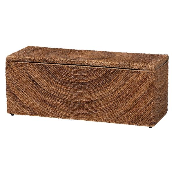 baxton studio bali & pari Verino Handwoven Seagrass Storage Bench with Removable Lid - Rustic Wicker Trunk Chest for Entryway Living Room or Bedroom Organization